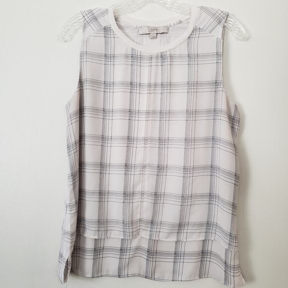 LOFT Sleeveless Windowpane Flowy Sleeveless Blouse Cream Size Small - Picture 1 of 7